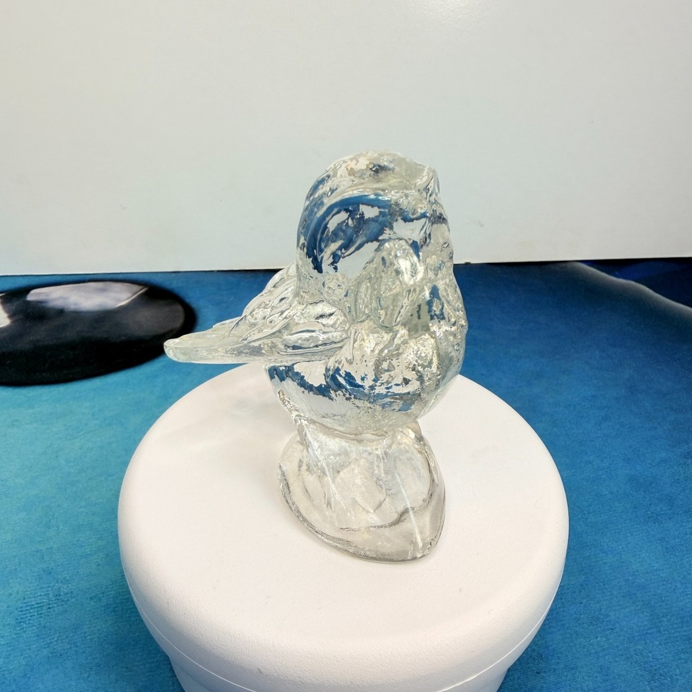 Vintage Clear Art Glass Bird Figurine Paperweight Heavy Ice Glass 3.5"